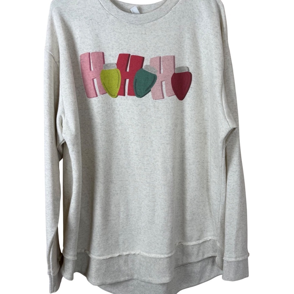 SALE L.A.T. Women's Christmas Ho Ho Ho‎ Tunic Sweatshirt, Holiday Lights, XL